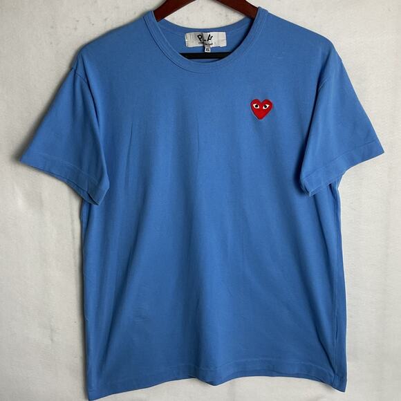 Play Comme Des Garcons Mens Size XL Embroidered Blue Short Sleeve Shirt - Picture 2 of 8